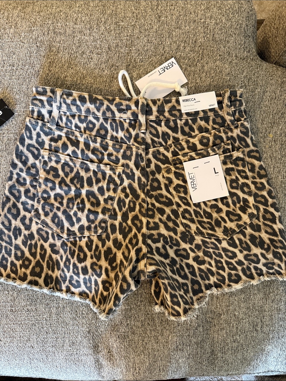 Vervet Leopard Print Drawstring Jean Shorts - Brown Leopard - Picture 3 of 3